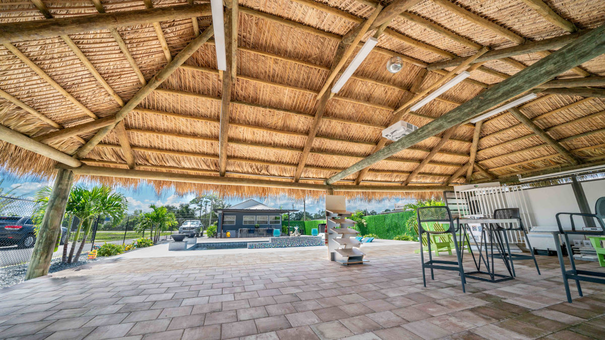 tiki hut with lighting installed